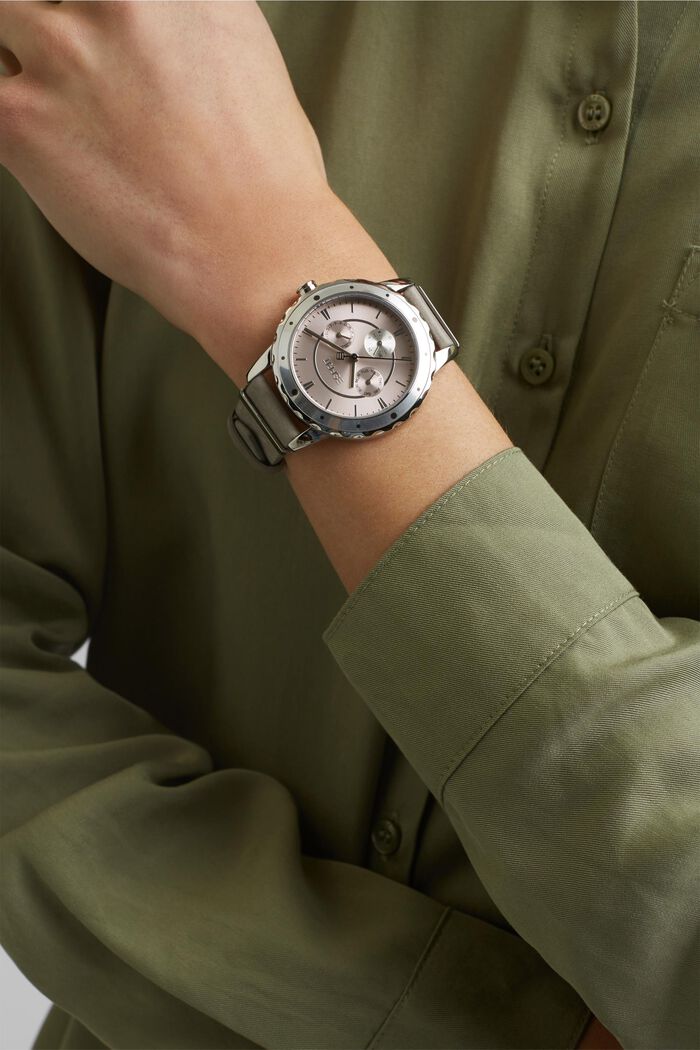 Multifunkční hodinky s koženým páskem, LIGHT GREY, detail image number 2
