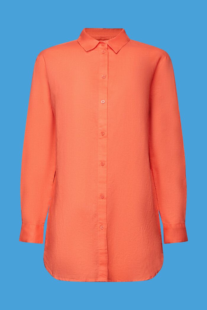 Tričko ze směsi lnu s bavlnou, CORAL ORANGE, detail image number 7