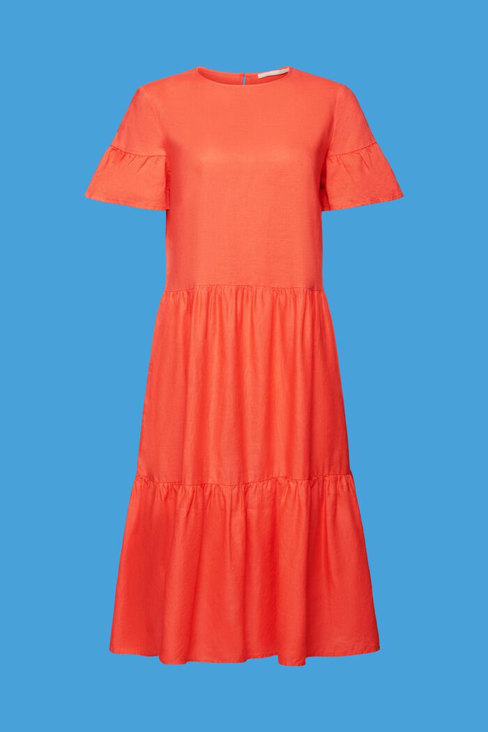 Midi šaty, směs s bavlnou a se lnem, CORAL ORANGE, detail image number 7