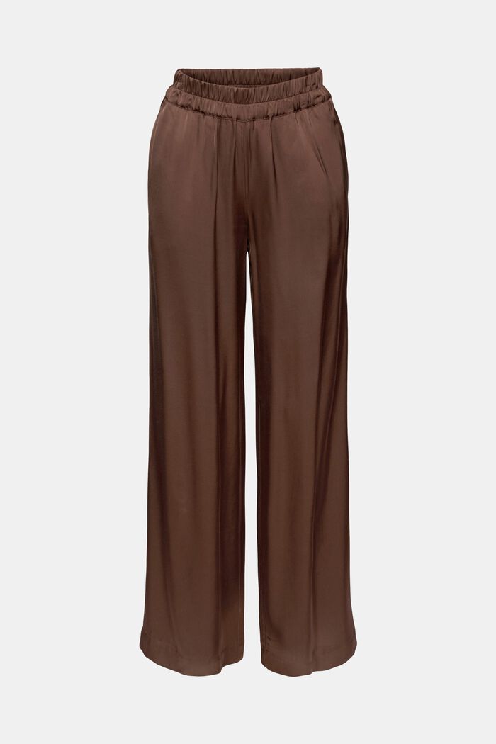 Splývavé saténové kalhoty se širokými nohavicemi, DARK BROWN, overview