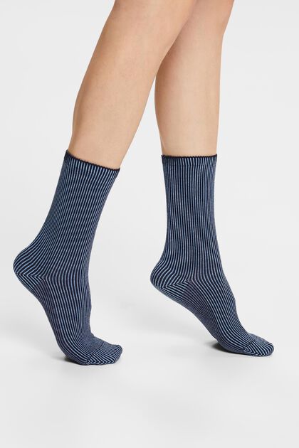 2 páry ponožek z hrubé pruhované pleteniny