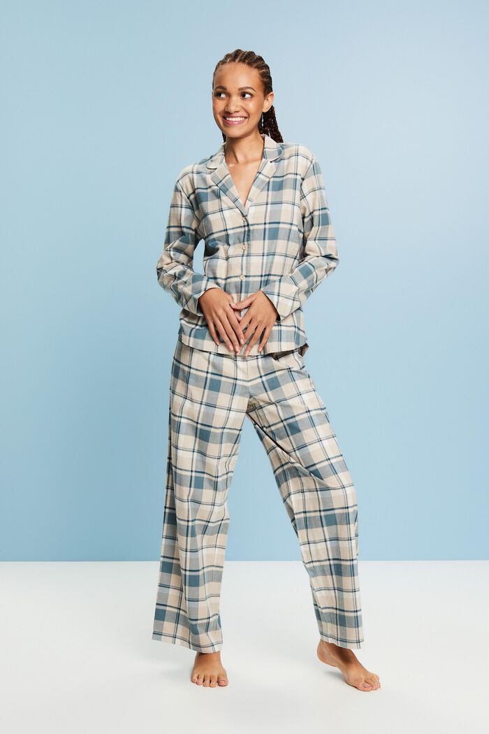 Pyžamová souprava z károvaného flanelu, NEW TEAL BLUE, detail image number 1