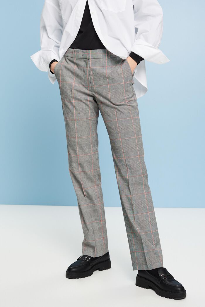 Kostkované kalhoty s rovnými nohavicemi, MEDIUM GREY, detail image number 0