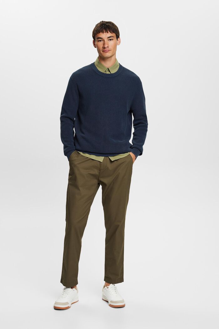Basic pulovr s kulatým výstřihem, 100 % bavlna, NAVY, detail image number 0