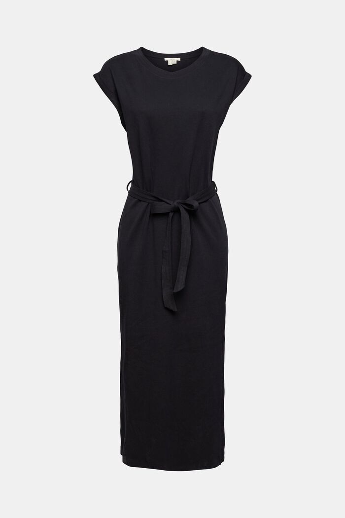 Žerzejové šaty s vázacím páskem, BLACK, detail image number 6