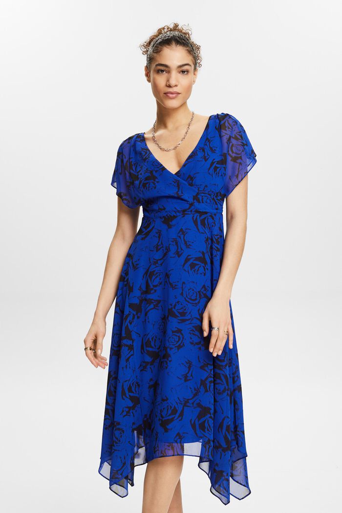 Šifonové maxi šaty se špičatým výstřihem, potisk, BRIGHT BLUE, detail image number 0