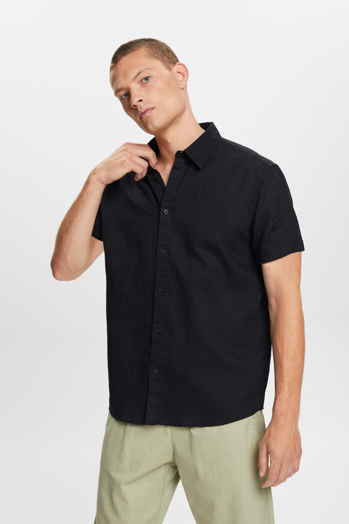 Košile, krátký rukáv, směs s bavlnou a lnem, BLACK, detail image number 0