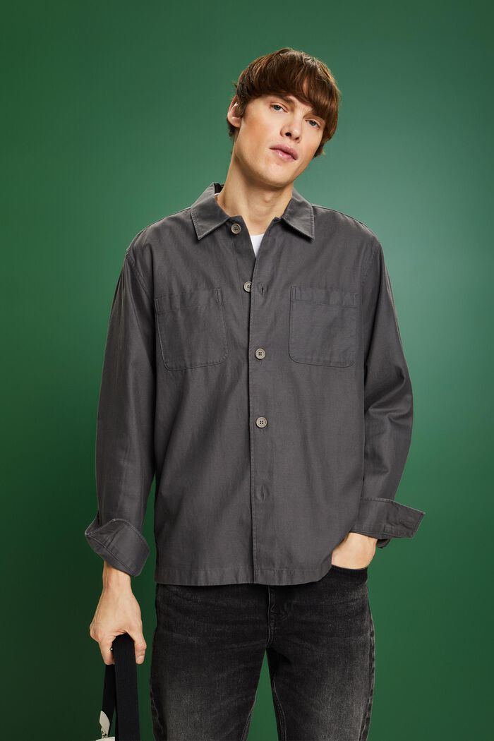 Keprová košile s propínacím límcem, DARK GREY, detail image number 0