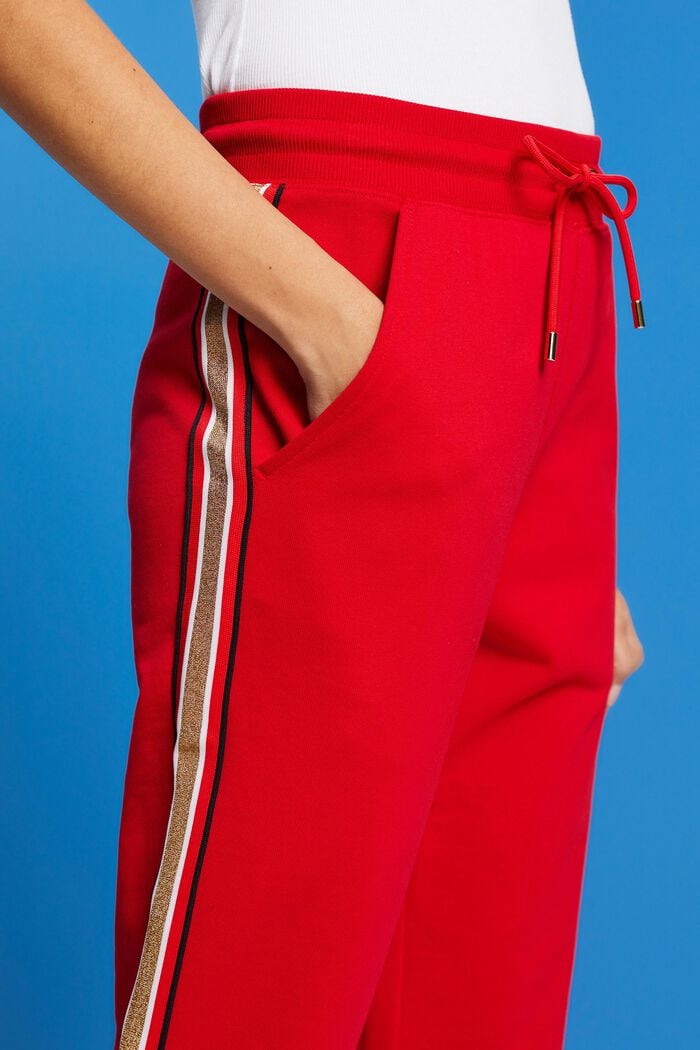 Bavlněné teplákové kalhoty s pruhy, RED, detail image number 2