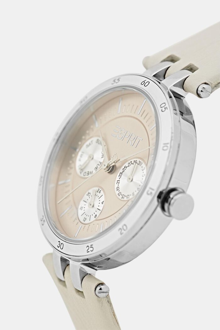 Multifunkční hodinky s koženým páskem, BEIGE, detail image number 1