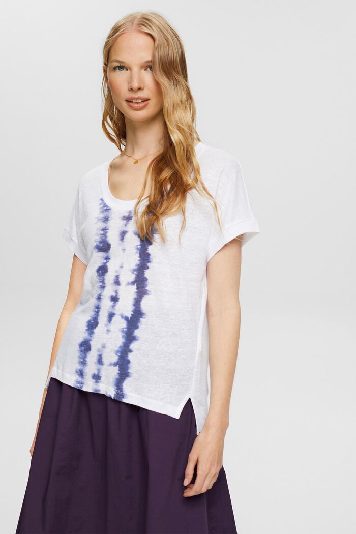 Tričko s batikovanými proužky, 100% len, WHITE, detail image number 0