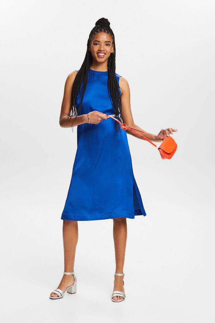 Saténové pouzdrové šaty bez rukávů, BRIGHT BLUE, detail image number 1