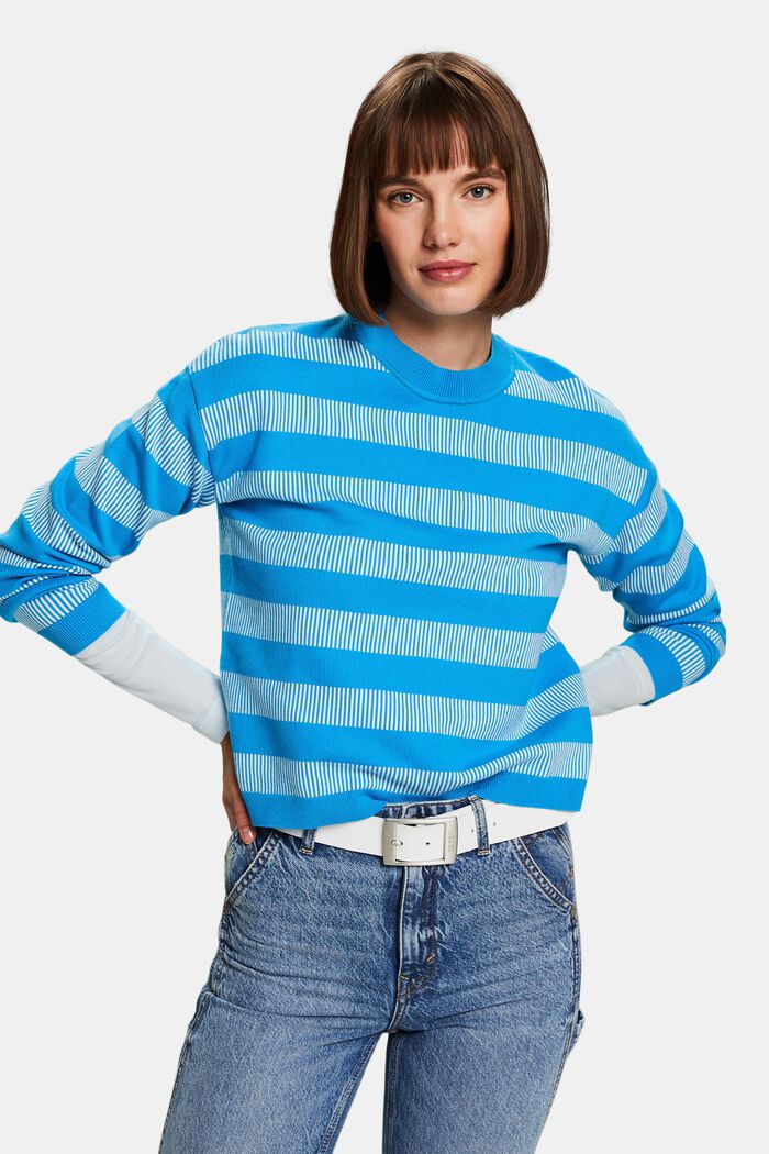 Pruhovaný žakárový pulovr s kulatým výstřihem, BLUE, detail image number 0