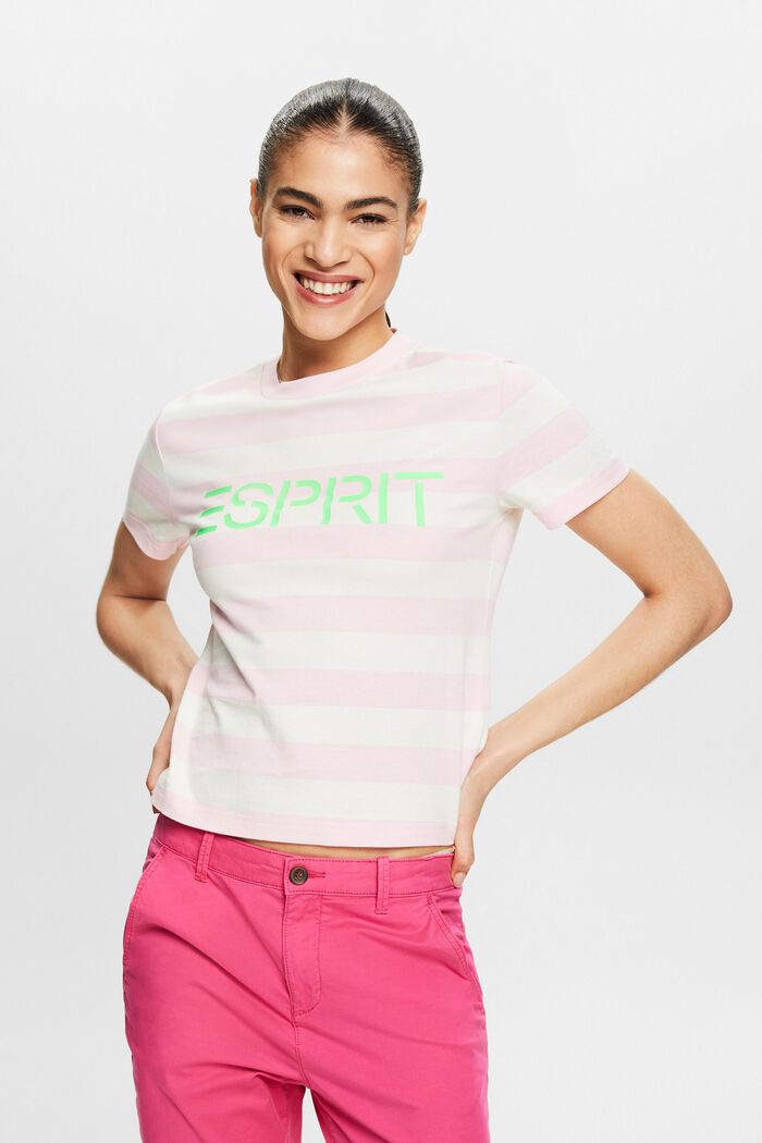 Bavlněné pruhované tričko s logem, PASTEL PINK, detail image number 0
