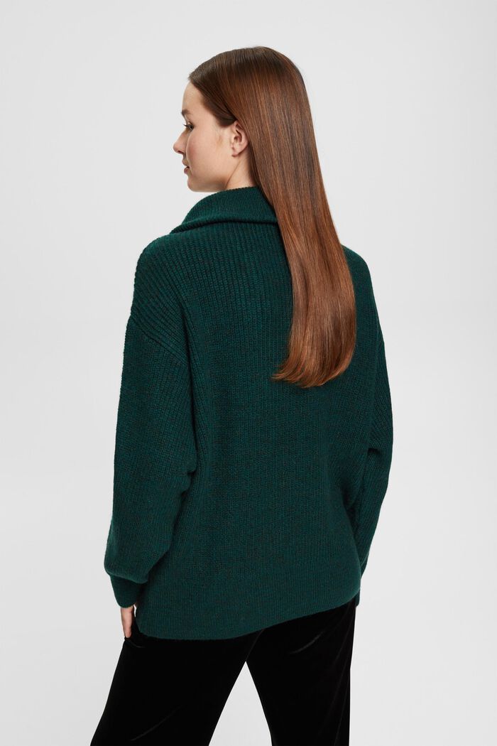 Pletený svetr s polovičním zipem a vlnou, TEAL GREEN, detail image number 3