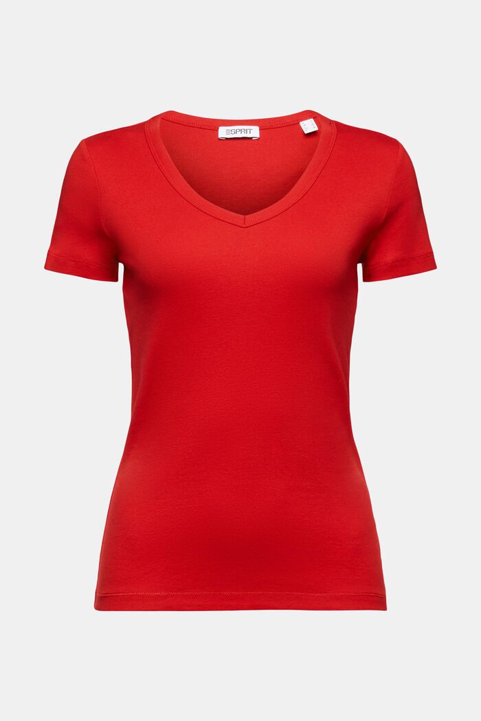 Bavlněné tričko se špičatým výstřihem, DARK RED, detail image number 5