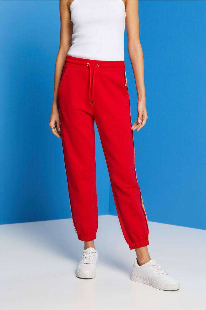 Bavlněné teplákové kalhoty s pruhy, RED, detail image number 0