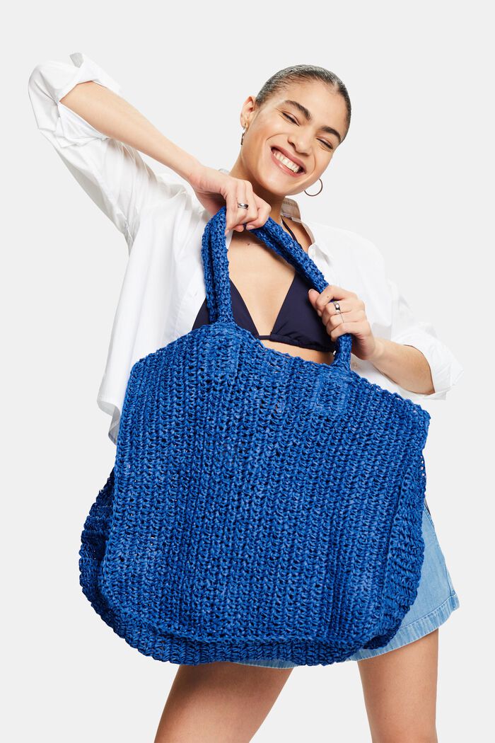 Kabelka tote bag, ze tkané slámy, BRIGHT BLUE, detail image number 5