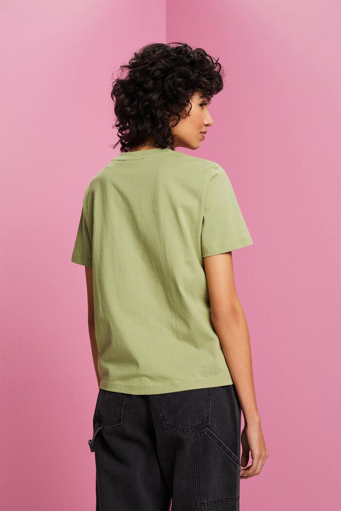Bavlněné tričko s květinovým potiskem, PISTACHIO GREEN, detail image number 3