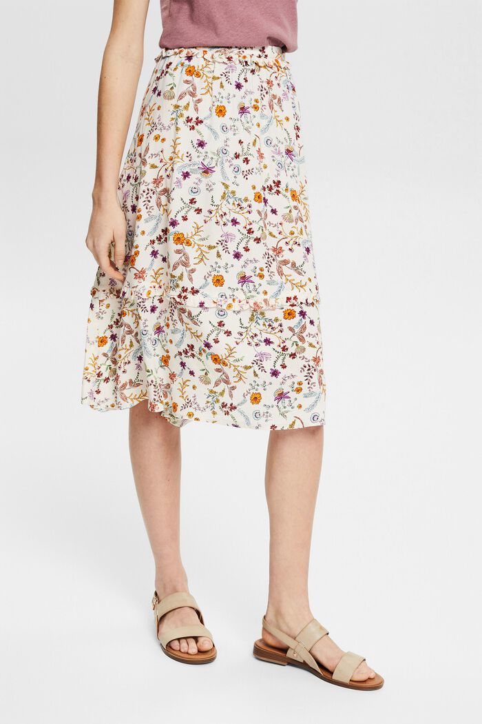 Květovaná midi sukně s rýškem na okraji, CREAM BEIGE, detail image number 0