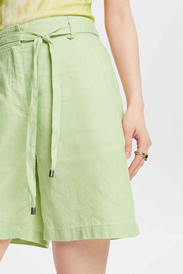 Lněné šortky se širokými nohavicemi, LIGHT GREEN, detail image number 3