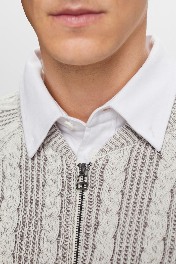 Kardigan na zip, z copánkové pleteniny, BROWN GREY, detail image number 1