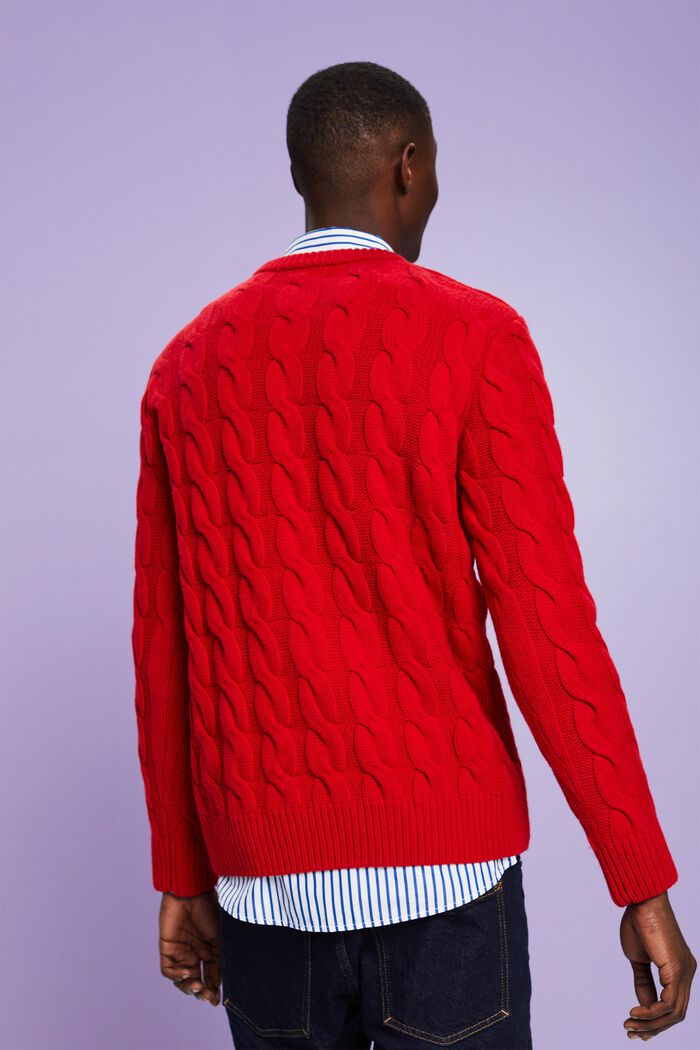 Vlněný pulovr z copánkové pleteniny, DARK RED, detail image number 4