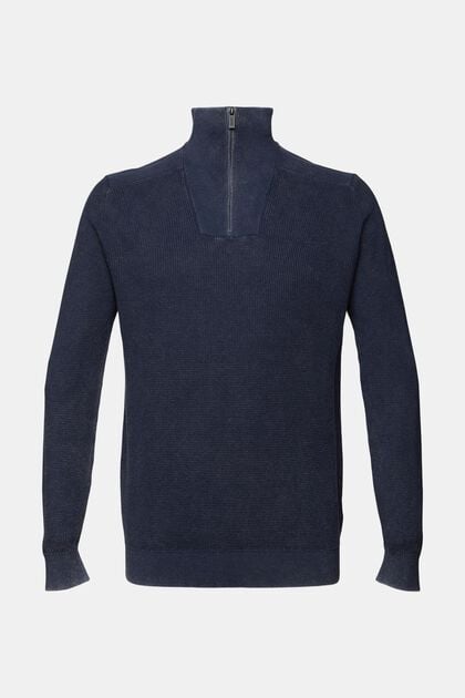Pruhovaný svetr s polovičním zipem, 100% bavlna
