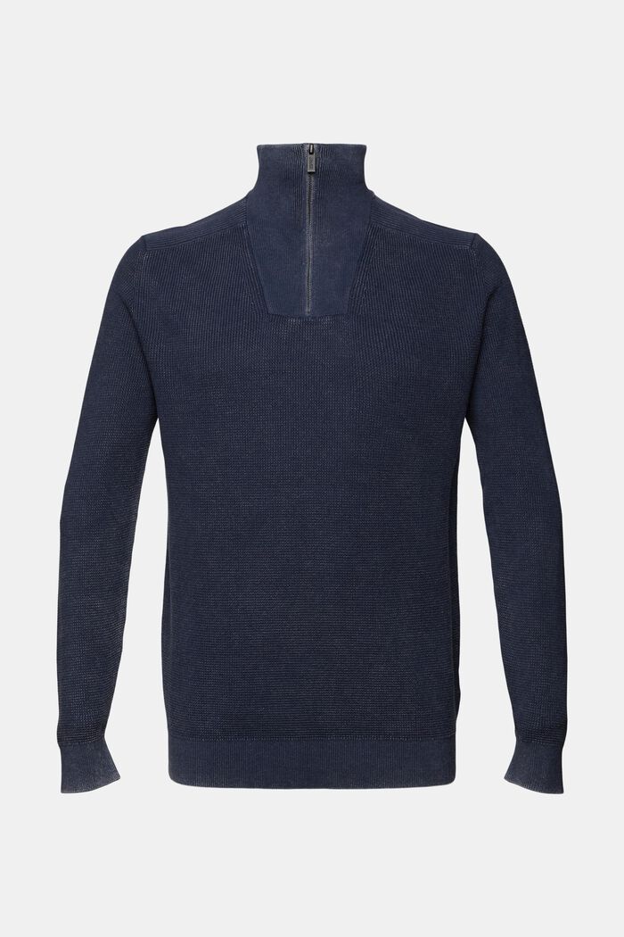 Pruhovaný svetr s polovičním zipem, 100% bavlna, NAVY, detail image number 5