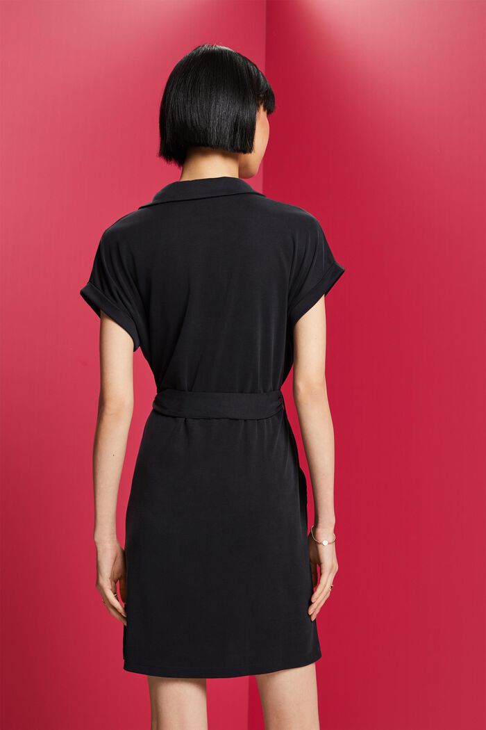 Košilové šaty s opaskem, z modalu, BLACK, detail image number 3