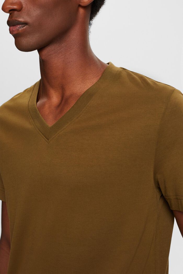 Žerzejové tričko se špičatým výstřihem, 100% bavlna, DARK KHAKI, detail image number 3