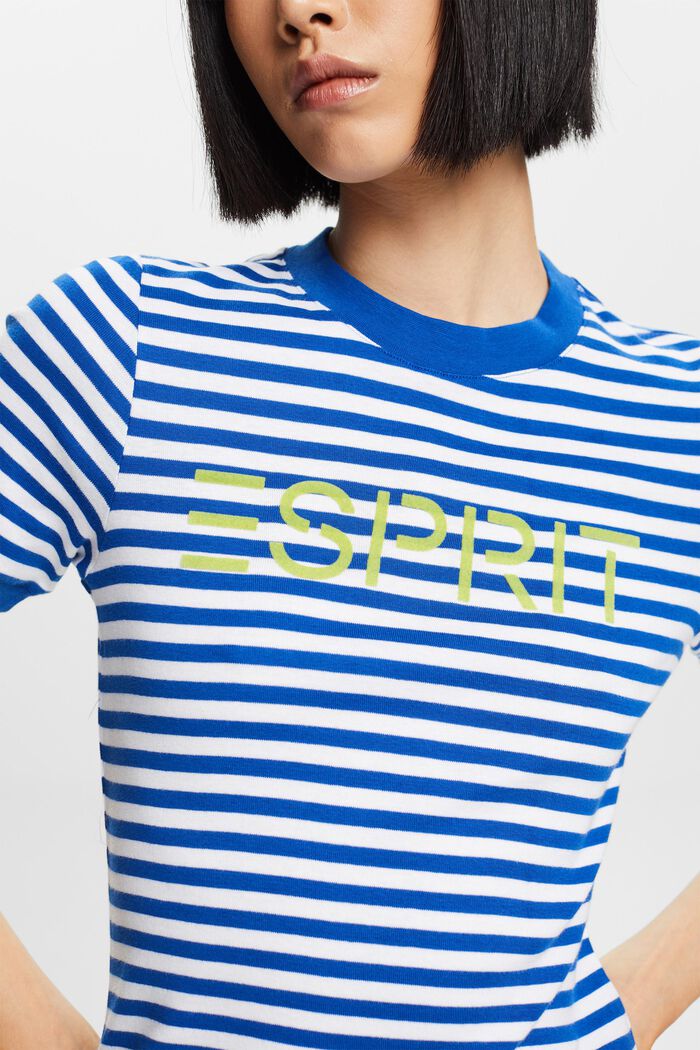 Proužkované bavlněné tričko s potiskem loga, BRIGHT BLUE, detail image number 2