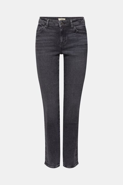 Strečové džíny s vysokým pasem, rovné nohavice, GREY DARK WASHED, overview