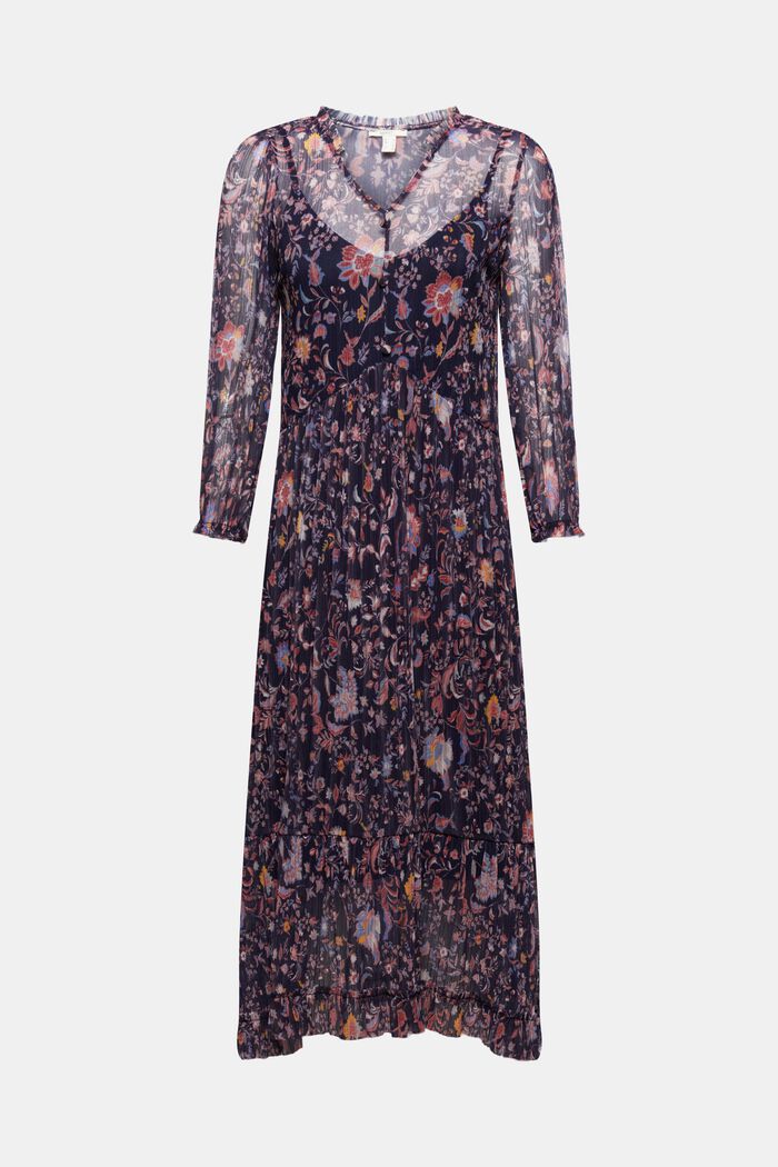 Plisované síťované šaty s květovaným potiskem, NAVY, detail image number 5