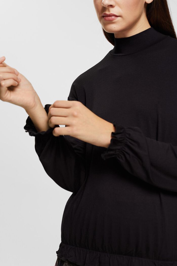 Tričko s dlouhým rukávem a řasením, LENZING™ ECOVERO™, BLACK, detail image number 2