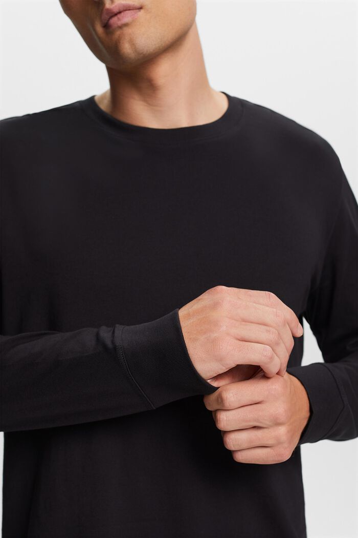 Žerzejové tričko s dlouhým rukávem, 100 % bavlna, BLACK, detail image number 2