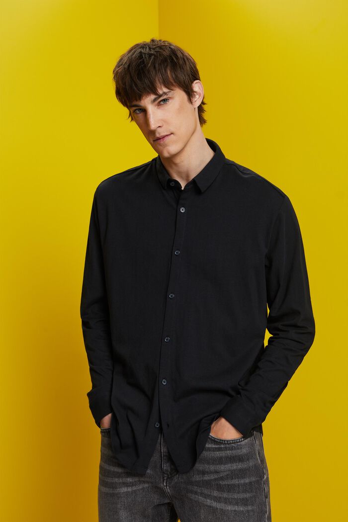 Žerzejové tričko s dlouhým rukávem, 100 % bavlna, BLACK, detail image number 0