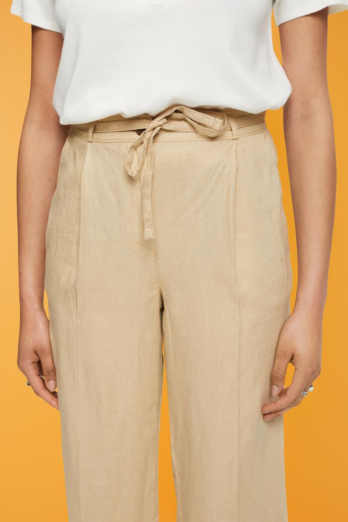 Lněné kalhoty se širokými nohavicemi, SAND, detail image number 2