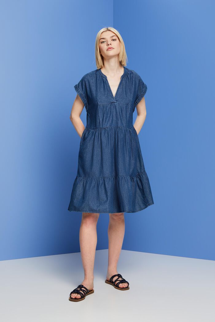 Lehké denimové šaty, 100% bavlna, BLUE MEDIUM WASHED, detail image number 4