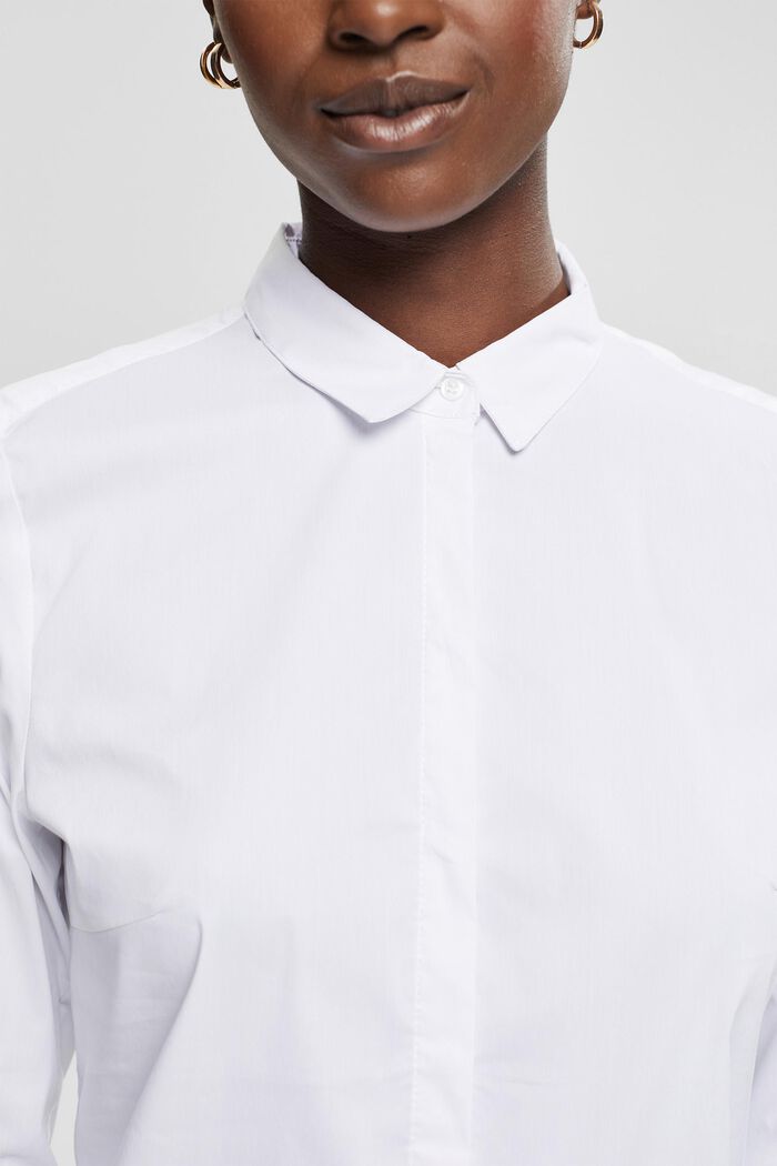 Košilová halenka ze směsi s bavlnou, WHITE, detail image number 3