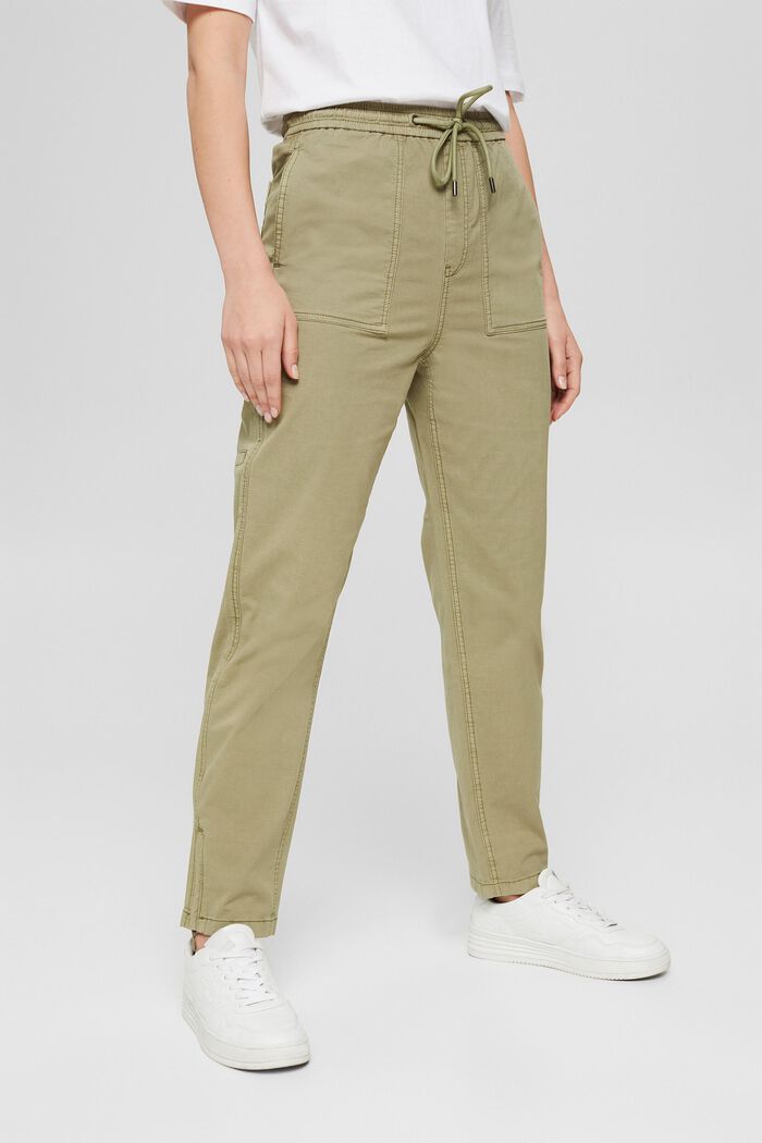 Strečové kalhoty s pasem na gumu, bio bavlna, LIGHT KHAKI, detail image number 0