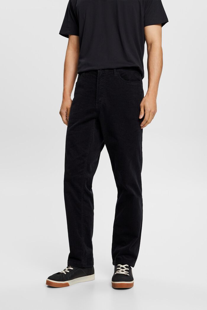 Manšestrové kalhoty s rovným straight střihem, BLACK, detail image number 0