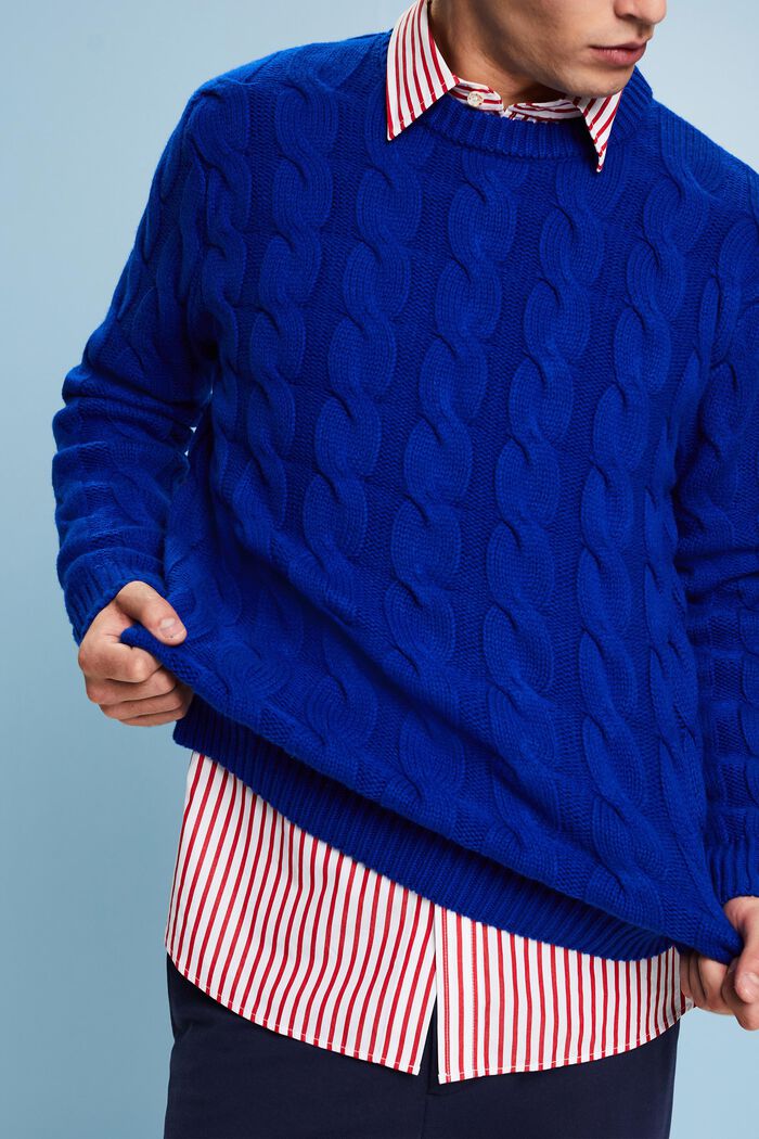 Vlněný pulovr z copánkové pleteniny, DARK BLUE, detail image number 3