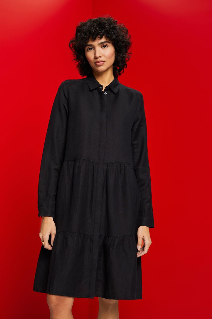 Mini košilové šaty ze směsi lnu, BLACK, detail image number 0