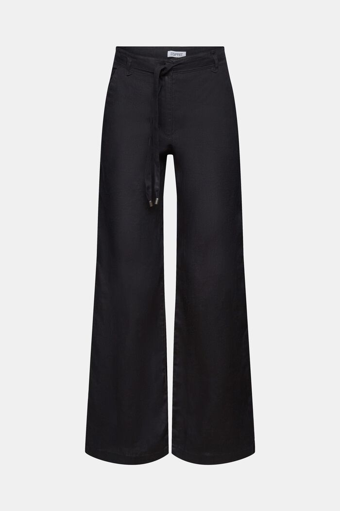 Lněné kalhoty se širokými nohavicemi a opaskem, BLACK, detail image number 7