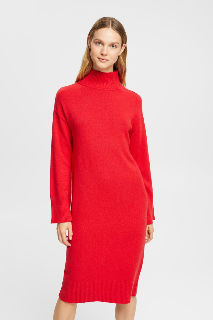 Pletené šaty ze směsi s vlnou, LENZING™ ECOVERO™, DARK RED, detail image number 1
