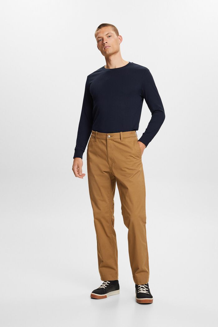 Kalhoty chino, bavlněný kepr, rovný střih, CAMEL, detail image number 5