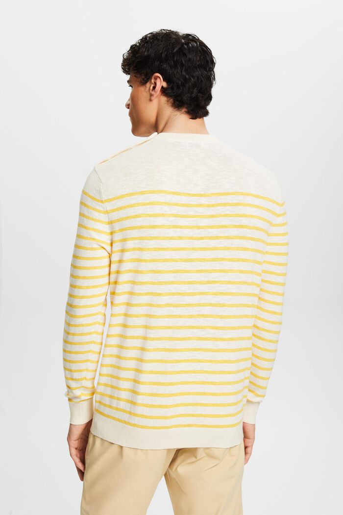 Pruhovaný pulovr ze směsi bavlny a lnu, SUNFLOWER YELLOW, detail image number 2