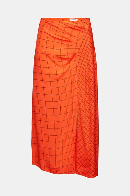 Nabíraná midi sukně s natištěným vzorem mřížky