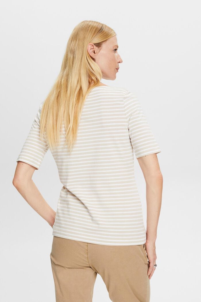 Proužkované bavlněné tričko s lodičkovým výstřihem, LIGHT TAUPE, detail image number 3